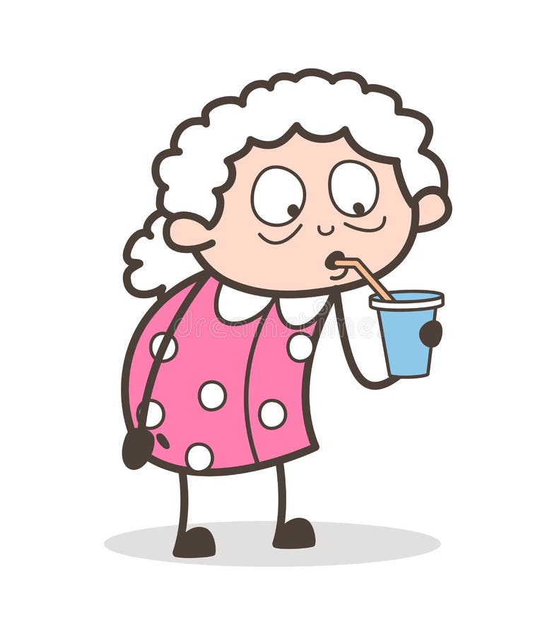 Cartoon Grandmother Drinking Beverage Vector design. Cartoon Grandmother Drinking Beverage Vector design