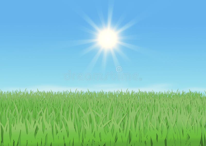 Cartoon Grass with the Sun Shining in a Blue Sky Stock Illustration -  Illustration of backdrop, blue: 160095435