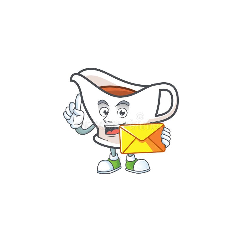 Cartoon Gravy Boat in the Mascot Bring Envelope Stock Vector