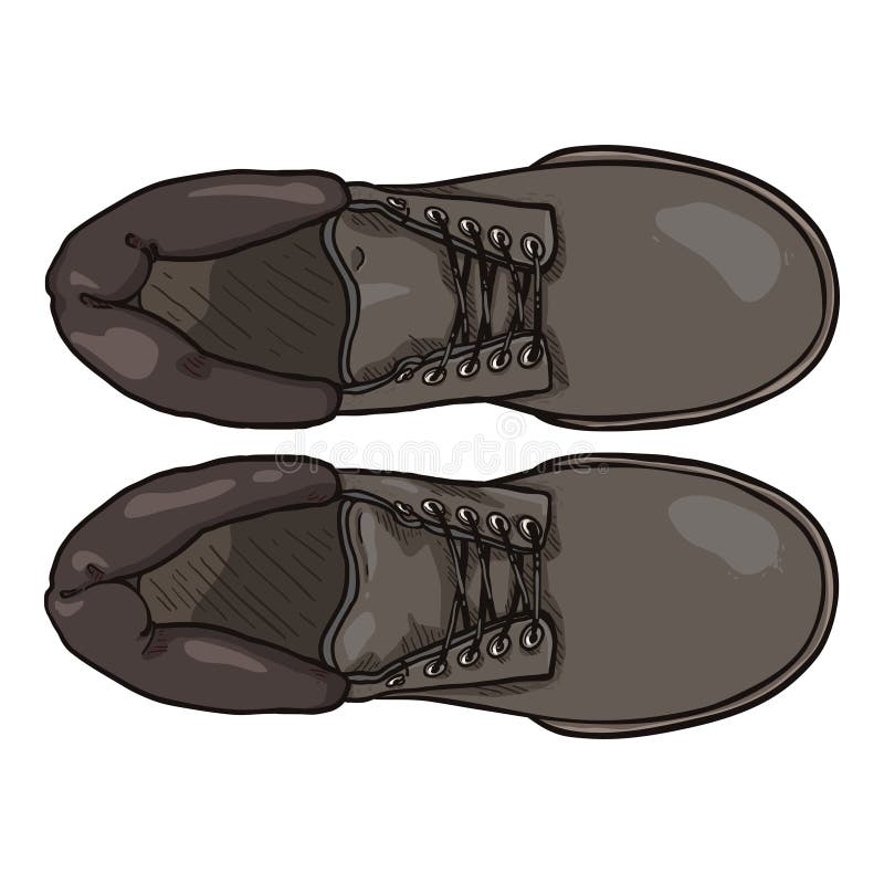 Cartoon Gray Work Boots. Top View Vector Illustration Stock Vector