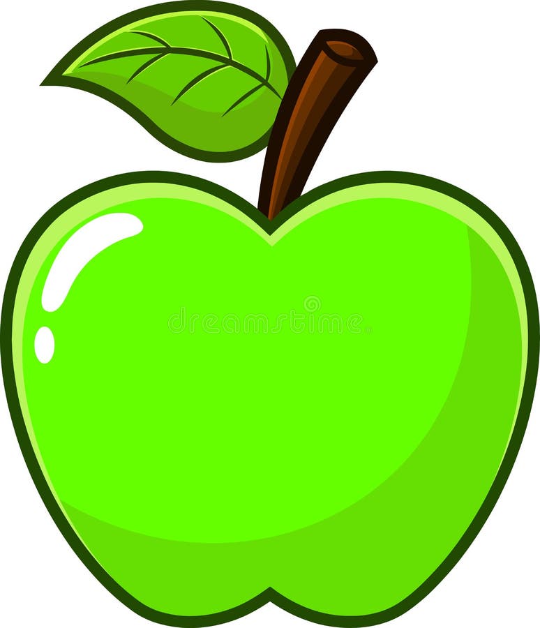 Cartoon Green Apple Fruit with a Leaf Stock Vector - Illustration of  colorful, clipart: 220932197