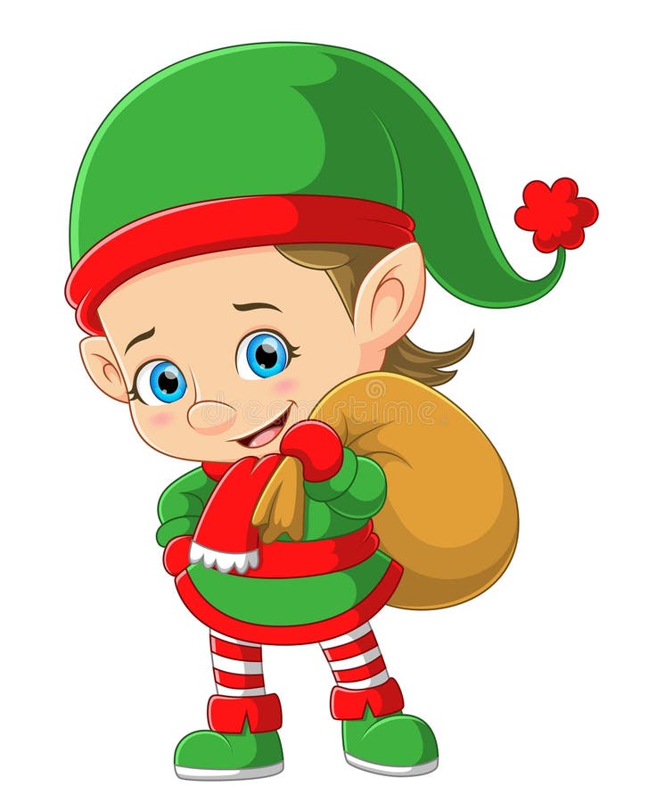 Cartoon Green Elf with Sack Stock Vector - Illustration of cute ...