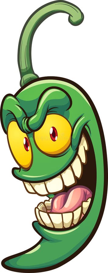 Cartoon green jalapeno pepper with crazy smile