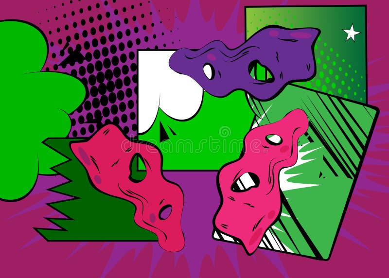 Cartoon Green and Purple Background, Comic Book Abstract Backdrop