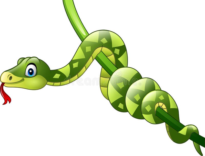 Cartoon green snake on branch