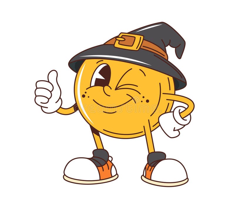 Cartoon groovy halloween śmieszne emoji royalty ilustracja