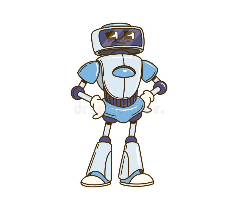 Cartoon groovy robot character futuristic humanoid vector illustration