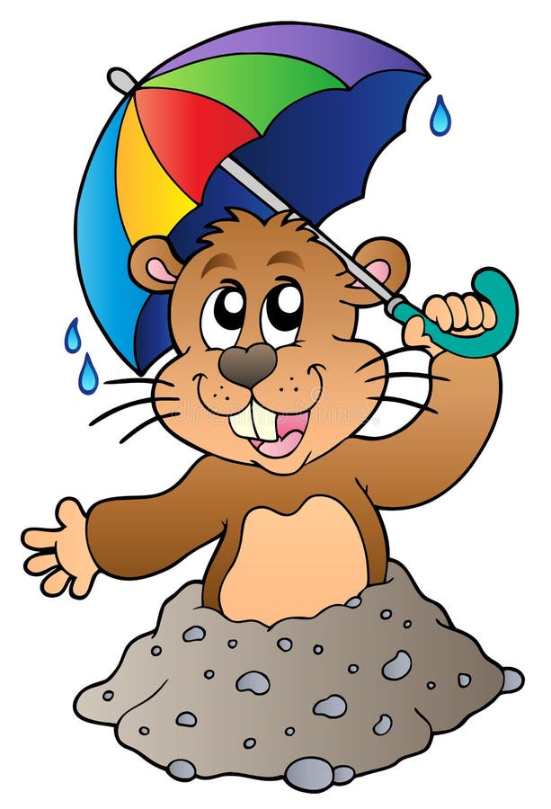 Cartoon groundhog with umbrella - illustration.