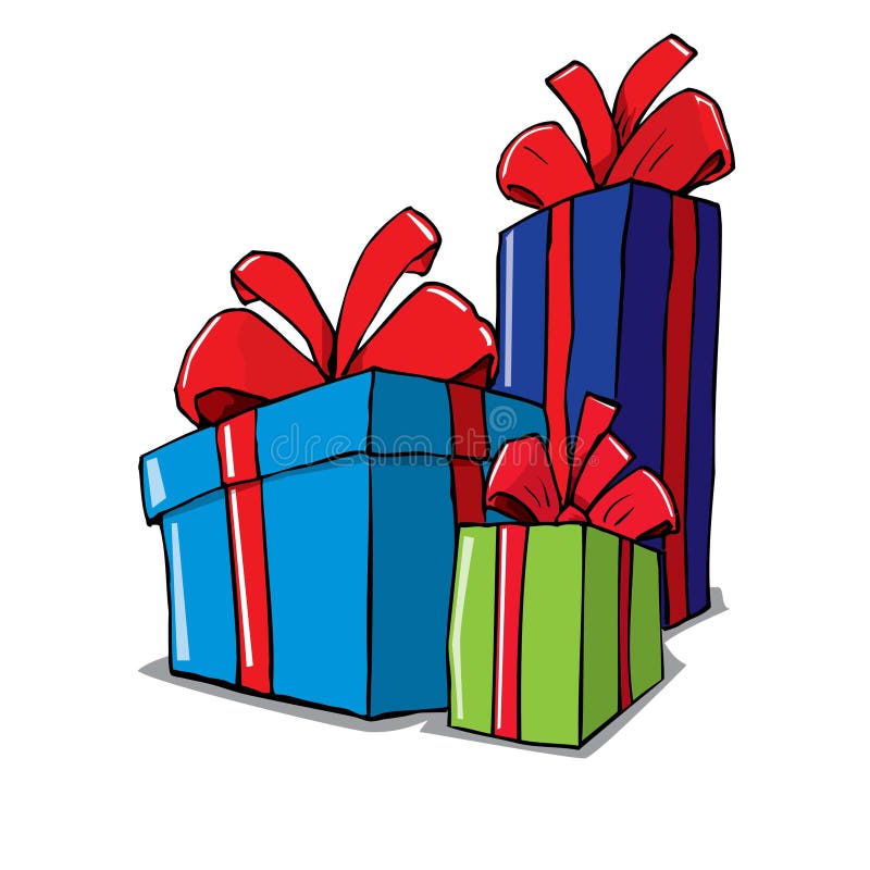 Cartoon of Group of Christmas Gifts Stock Vector - Illustration of shop