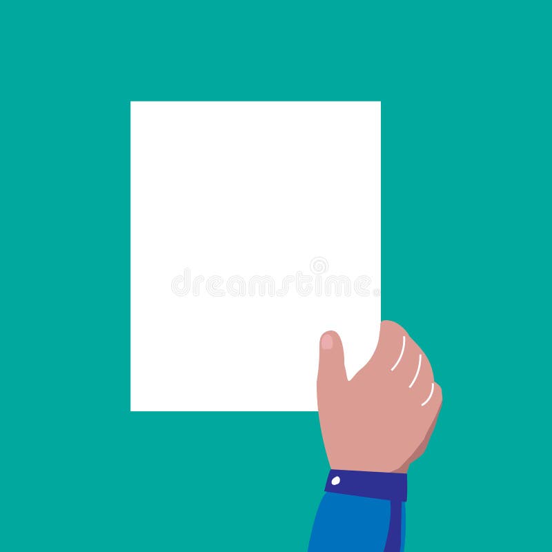 Cartoon Hand Holding Paper on Blue Background. Vector Illustration. Stock  Vector - Illustration of isolated, empty: 156806476