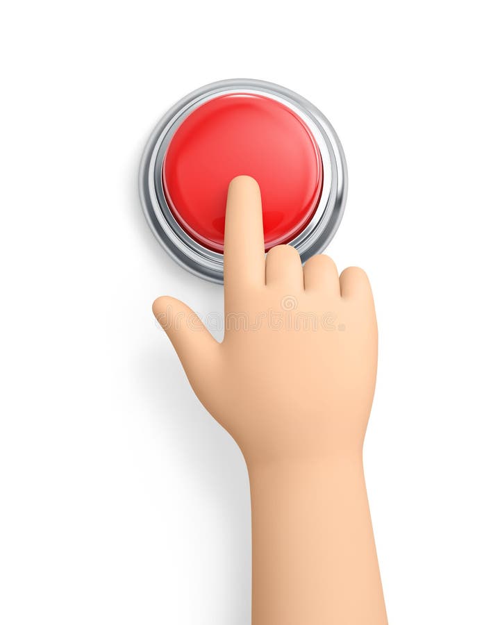 Cartoon Hand Pressing the Red Button Isolated on White. Clipping Path  Included Stock Illustration - Illustration of press, finger: 225913671
