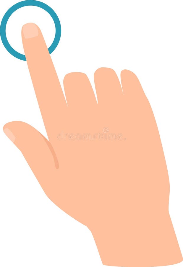 Cartoon hand touching a digital button, activating advanced technology and showcasing an innovative user interface vector illustration