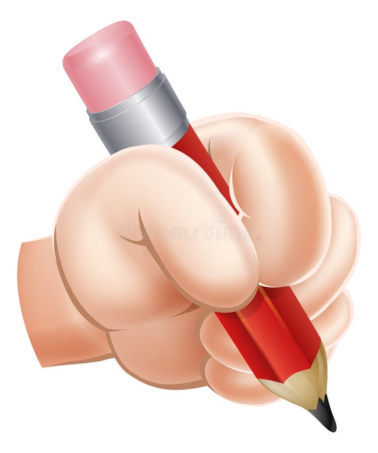 Cartoon Hand Writing with Pencil royalty free illustration