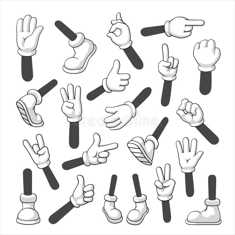 Cartoon Hands and Feet Set Body Gesture Parts Stock Illustration -  Illustration of isolated, cartoon: 205766311