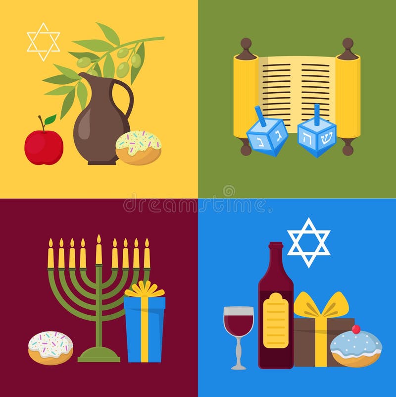 Cartoon Hanukkah Banner Card Set. Vector Stock Vector - Illustration of