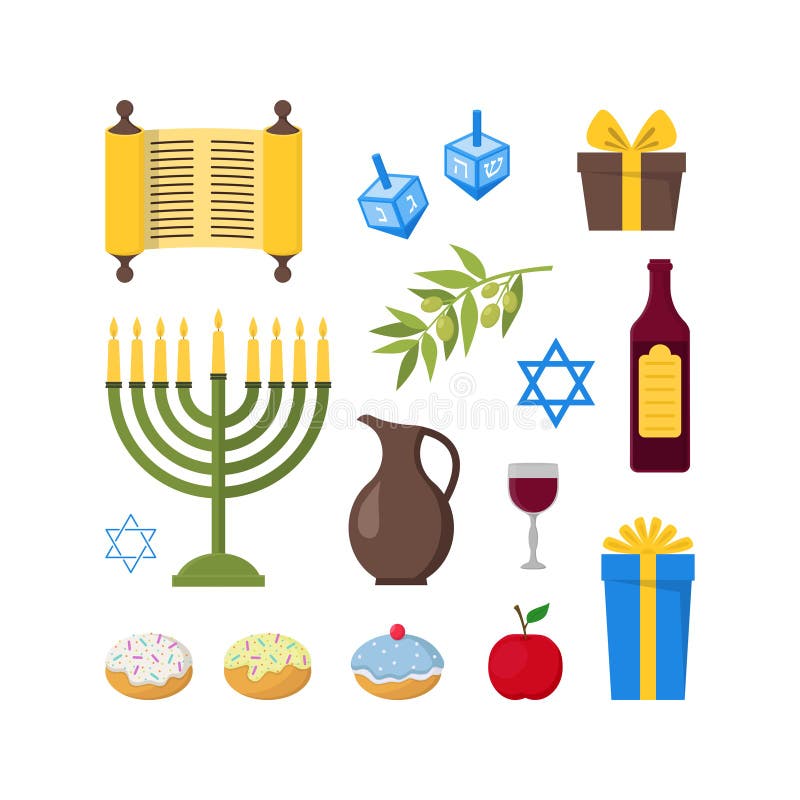 Cartoon Hanukkah Set. Vector Stock Vector - Illustration of olive ...