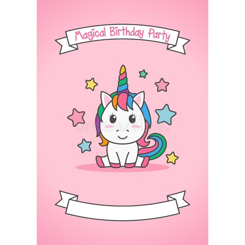 Cartoon Happy Birthday Magical Unicorn Illustration Invitation Greeting