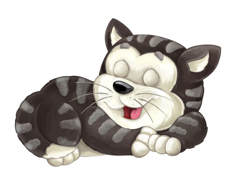 Cartoon Happy Cat Is Lying Down Stock Illustration - Illustration of
