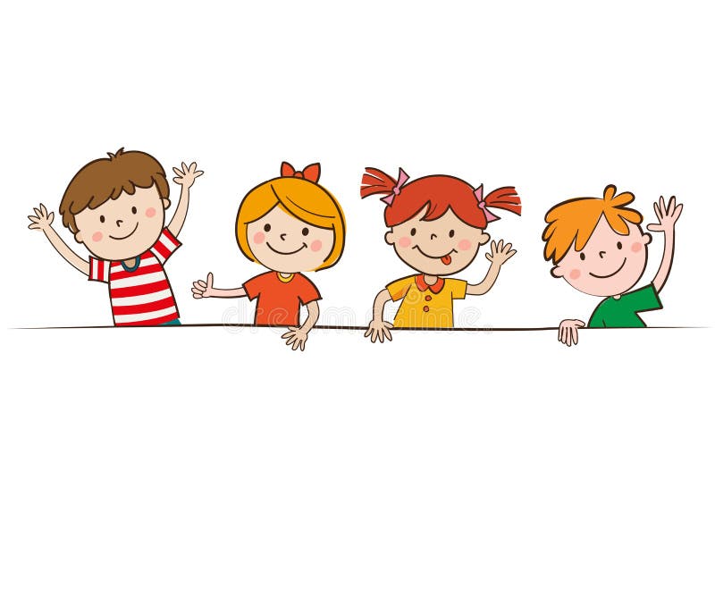 Cartoon Happy Children in White Background Holding Blank Banner. Happy Kids  and Banner Vector Illustration Stock Vector - Illustration of advertising,  board: 159356707