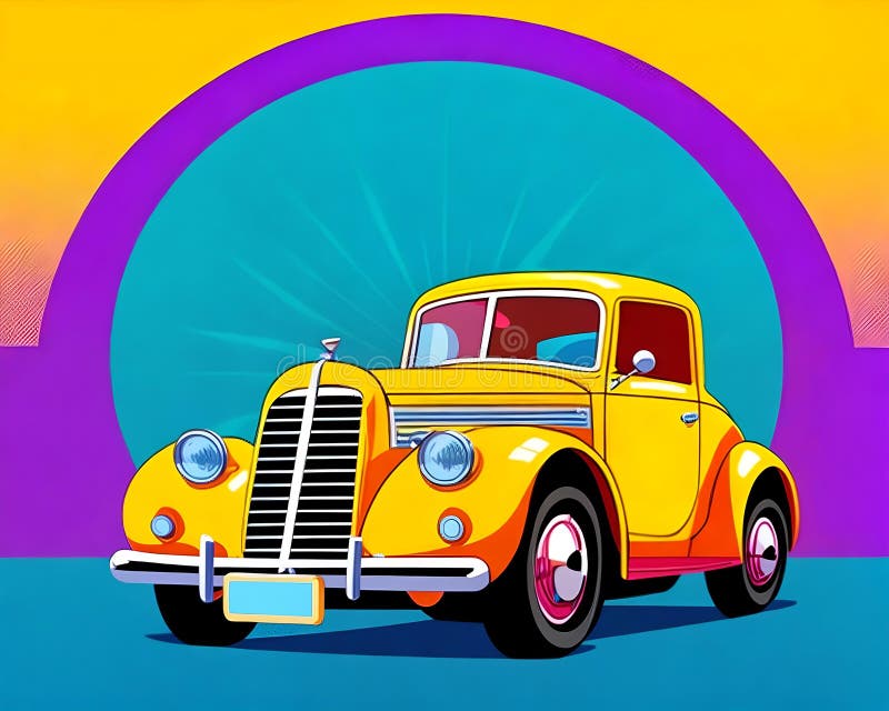 Cartoon Happy Comic Retro Road Auto gelb elegante Farbe stock abbildung