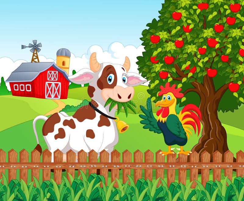 Cartoon Happy Cow and Chicken in the Farm Stock Vector - Illustration of gesturing, comic: 56100426 Cartoon Happy Cow and Chicken in the Farm Stock Vector - Illustration of gesturing, comic: 56100426