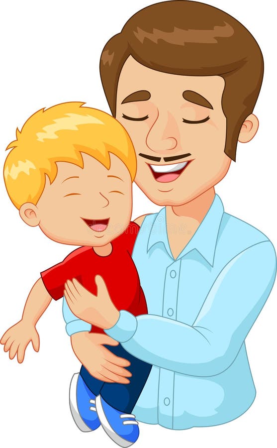 Cartoon Happy Family Father Holding Son Stock Vector - Illustration of