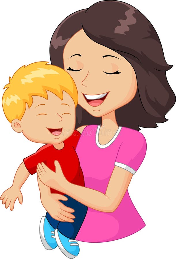 Cartoon Happy Family Mother Holding Son Stock Vector - Illustration of