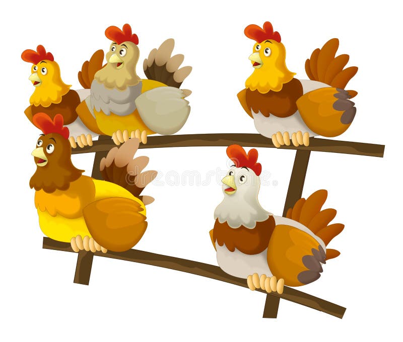 Cartoon Happy Farm Scene - Crowd of Happy Hens Sitting Stock Illustration -  Illustration of happy, joyful: 78475911