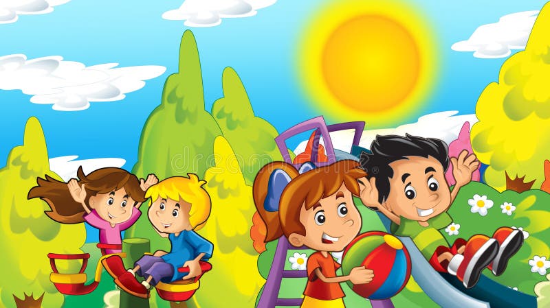 Cartoon Happy and Funny Scene with Kids in the Park Having Fun Stock  Illustration - Illustration of playground, kids: 135030635