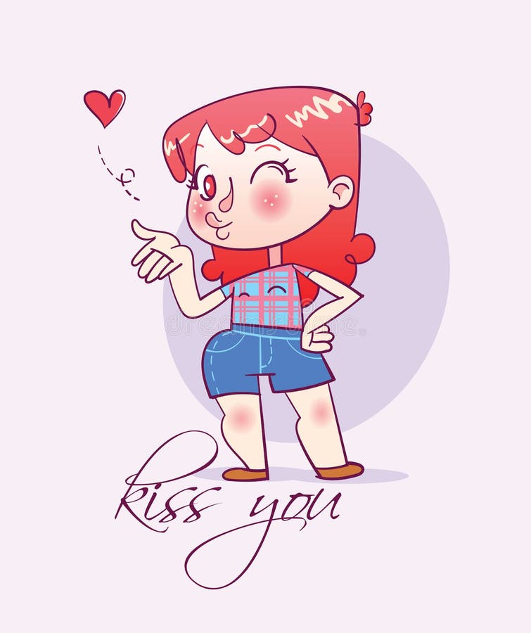 Cartoon Happy Girl Sends an Air Kiss Stock Vector - Illustration of love,  female: 106503032