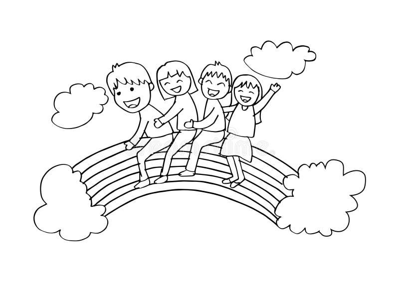 rainbow clipart for kids black and white