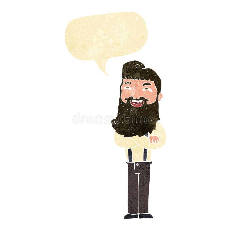 cartoon happy man with beard with speech bubble