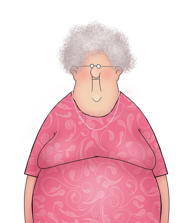 Cartoon of a Happy Smiling Old Lady.