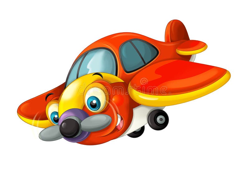 Cartoon Happy Traditional Plane with Propeller for Fire Fighting Smiling  and Flying Stock Illustration - Illustration of isolated, airplane: 94598815