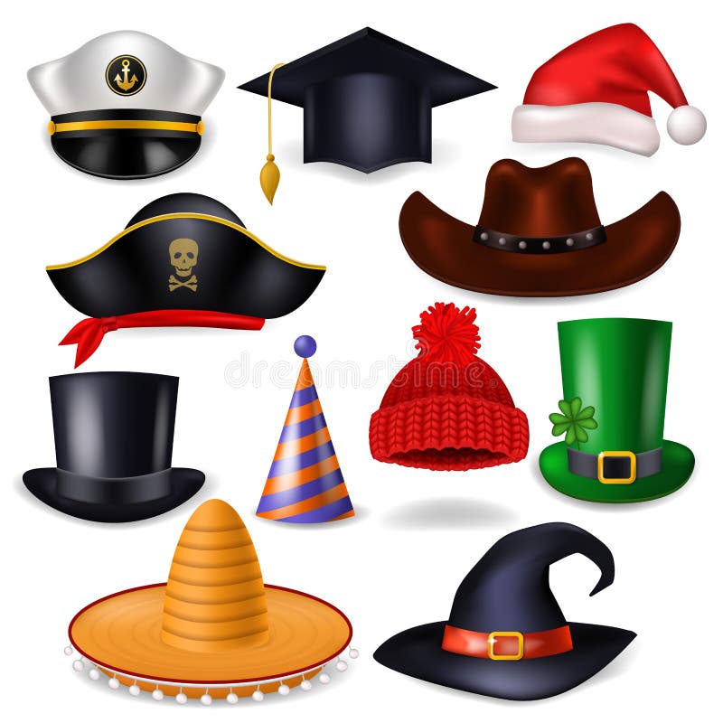 Cartoon hat vector comic cap for celebrating birthday party or Chrisrmas with headwear or head-dress santa hat or pirate vector illustration Cartoon hat vector comic cap for celebrating birthday party or Chrisrmas with headwear or head-dress santa hat or pirate vector illustration