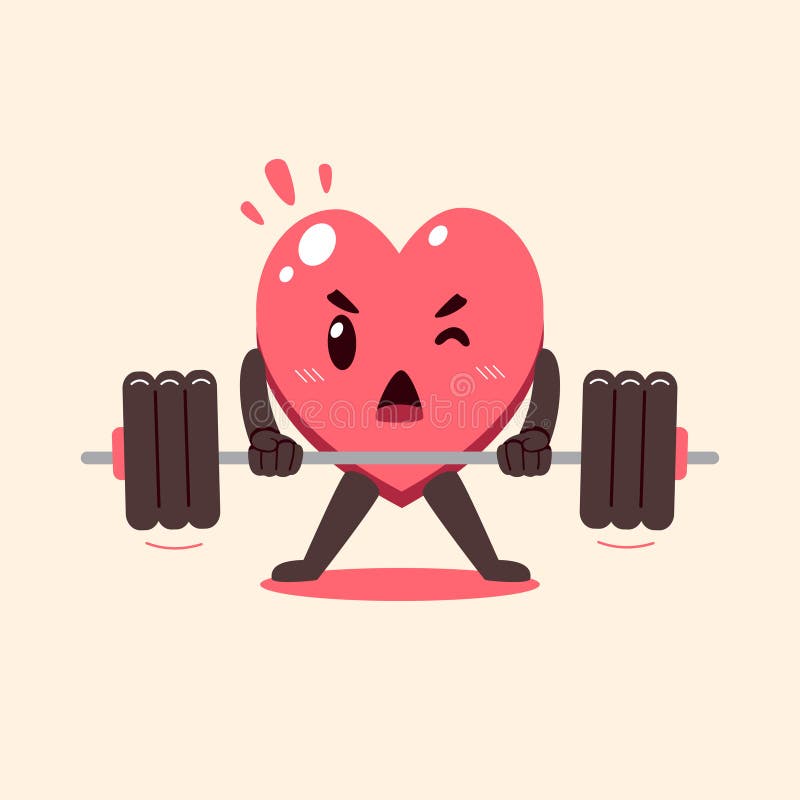 Cartoon Heart Character Doing Barbell Weight Training Stock Vector
