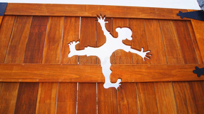 Cartoon Hole in the Wooden Wall Stock Photo - Image of wooden, joke:  43527480