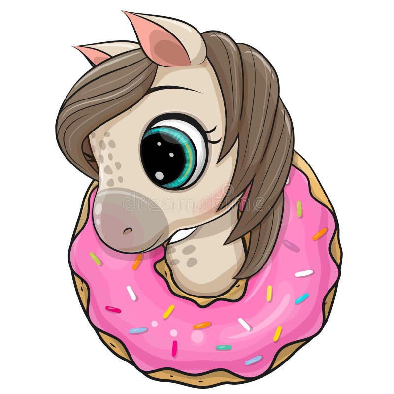 Cartoon horse with a pink donut cute ilustração royalty free
