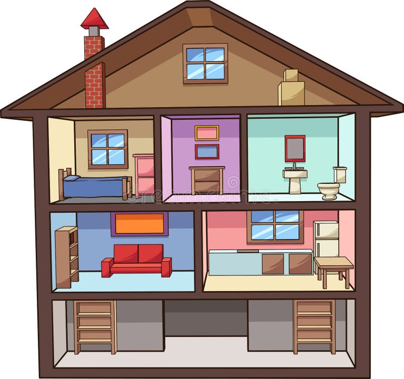 cartoon house interior rooms vector clip art illustration simple gradients all single layer 110943943