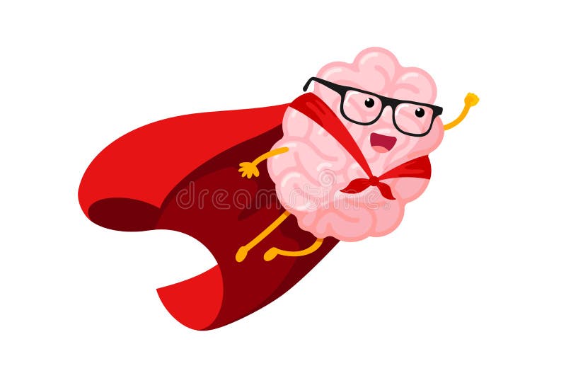 Illustration of a flying anime superhero brain