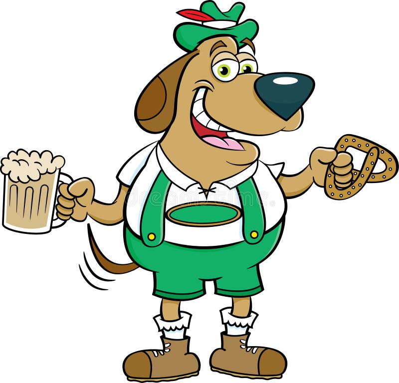 CartoonHund Mit Einem Bierkrug Und Einer Brezel Vektor Abbildung