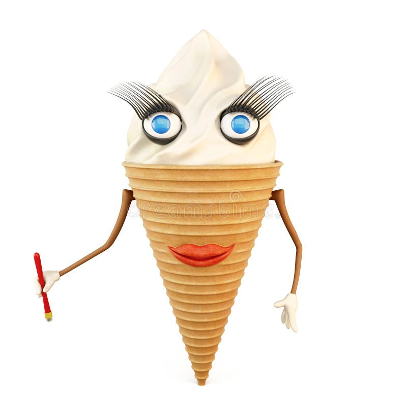 Cartoon ice cream in cone stock illustration. Illustration of cold