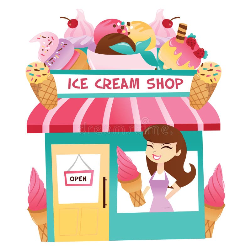 Cartoon Ice Cream Shop With Storekeeper At The Window Stock Illustration Illustration Of