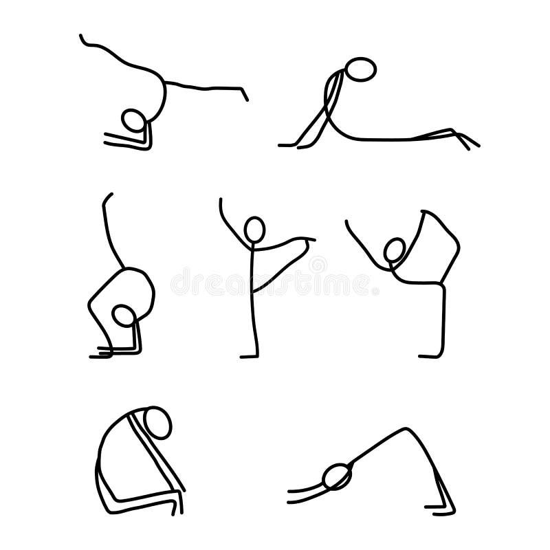 Cartoon Icons Set of Sketch Little People Stick Figures Doing Yoga ...