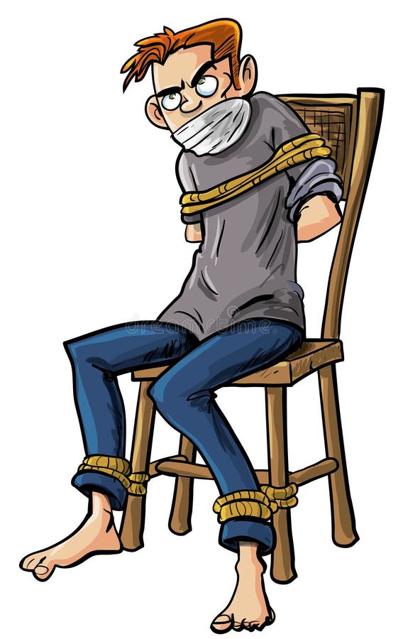 Angry man tied to a chair with ropes