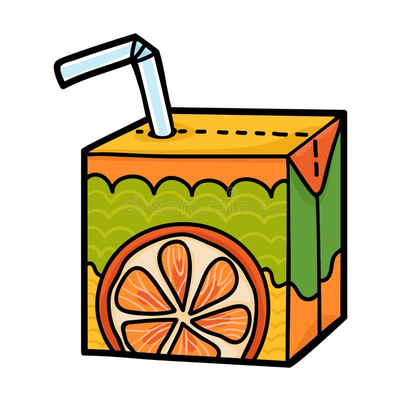Cartoon Illustration for Children, Juice Box with Straw Stock Vector