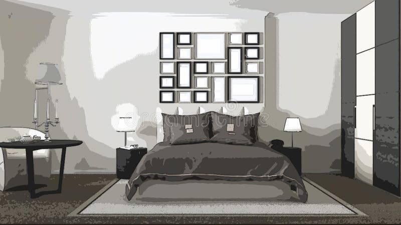 Cartoon Illustration of Cozy Modern Bedroom, Interior Design. Colorful  Background, Apartment Concept with Furniture, Digital Stock Illustration -  Illustration of decor, cozy: 151500557