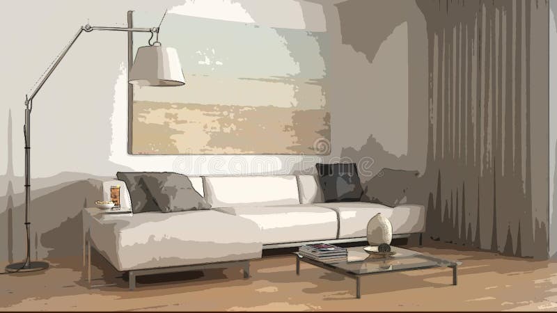 Cartoon Illustration of Cozy Modern Living Room, Interior Design. Colorful  Background, Apartment Concept with Furniture, Digital Stock Illustration -  Illustration of flat, room: 151500682