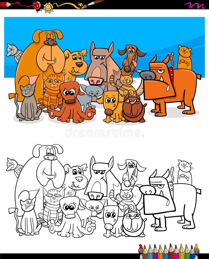 Cats and dogs characters coloring book stock illustration Cats and dogs characters coloring book stock illustration