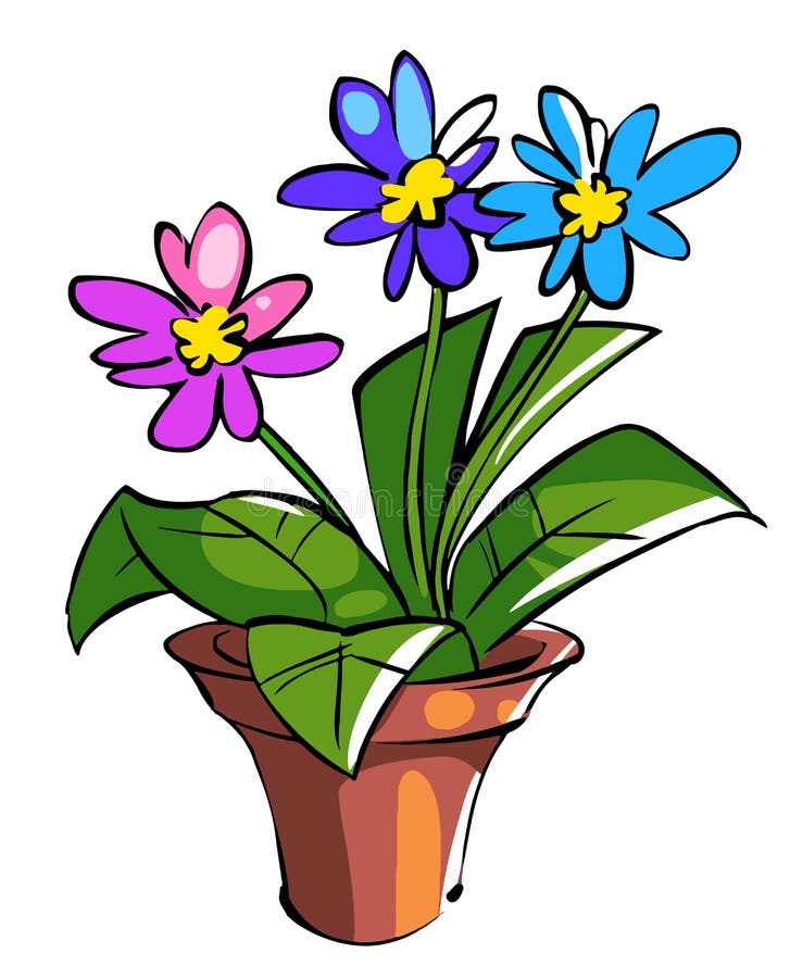 Cartoon Illustration of a Flower in a Pot. Illustration Three Flowers Stock  Vector - Illustration of narcissus, grass: 220304799